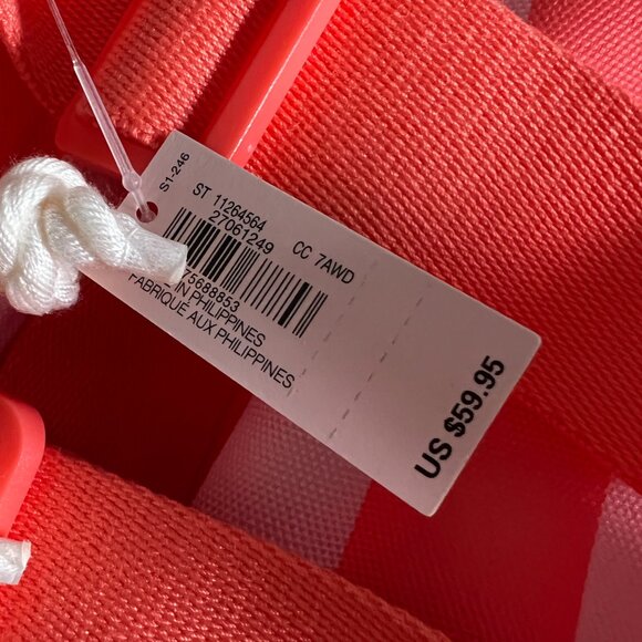 Victoria Secret Backpack Cooler Pocket Beach Bag Logo Drawstring Stripped Pink - Picture 14 of 14